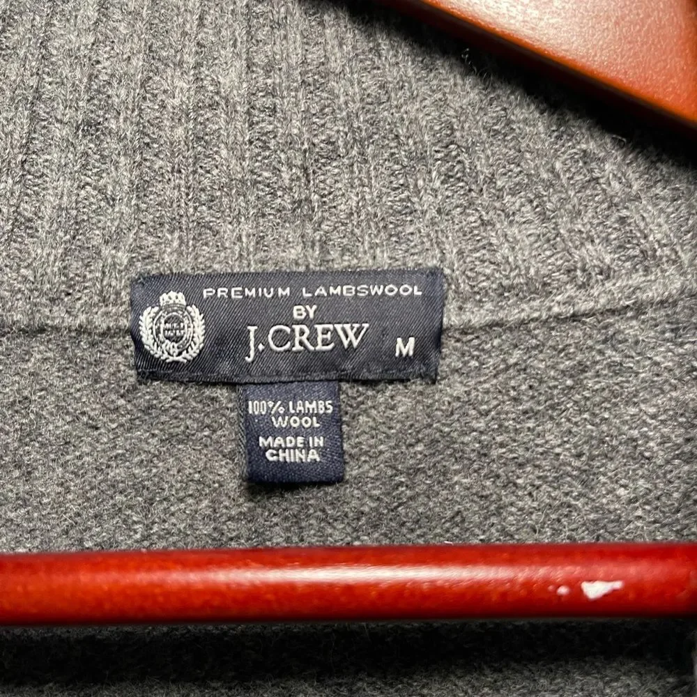 J. Crew 100% Premium Lambswool Argyle Gray Zip Pullover Sweater Size Medium